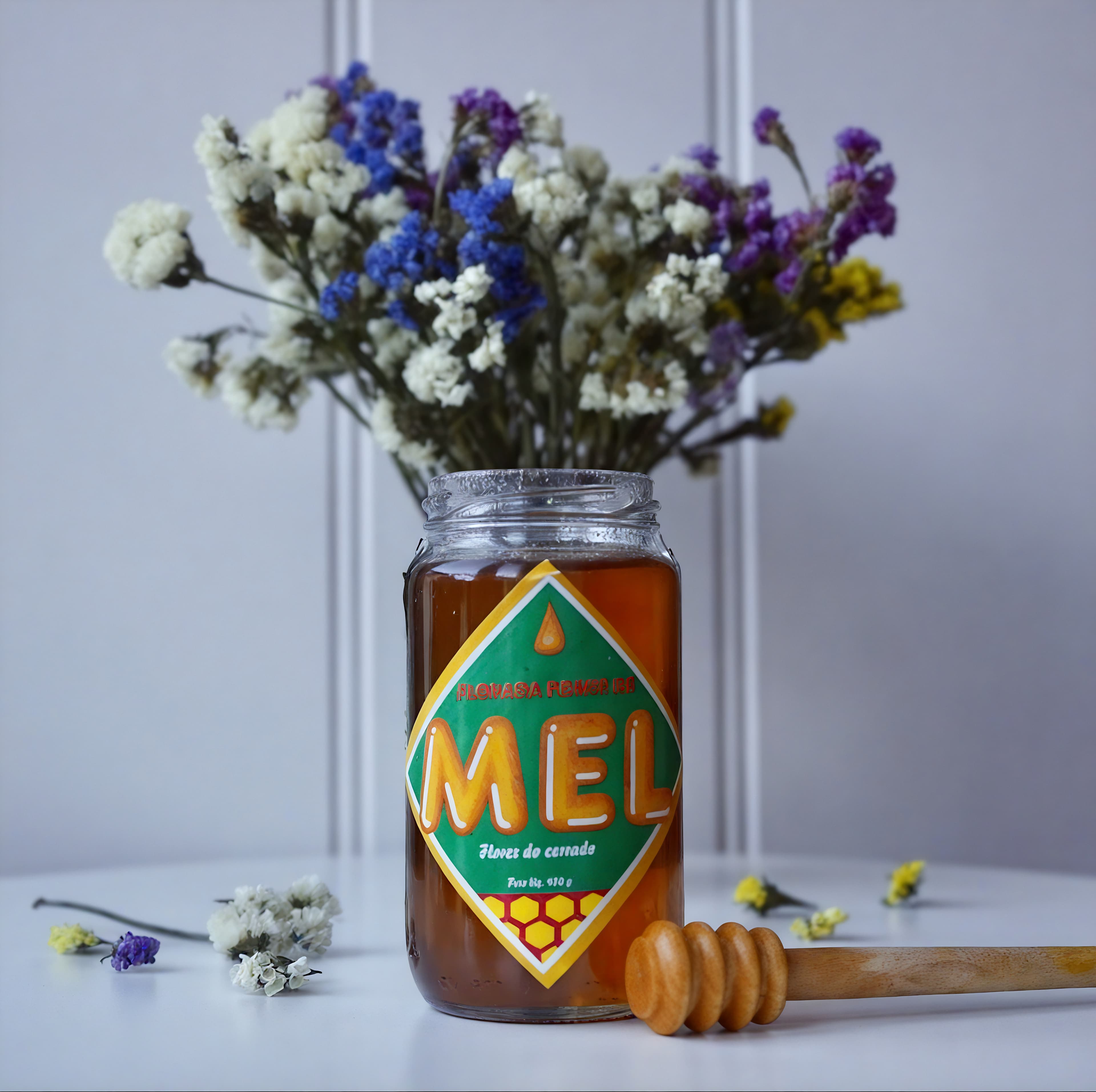 Pote de mel Florada com flores secas